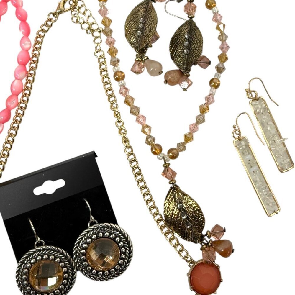 Jewelry Mixed Lot Wearable Earrings Necklace Bracelet Orange Pink Tone Boho - Picture 4 of 16